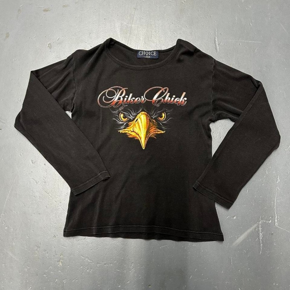 Y2K women's grunge "biker chick" eagle graphic long sleeve baby doll tshirt